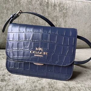 Coach Navy Croc-Embossed Leather Crossbody Bag